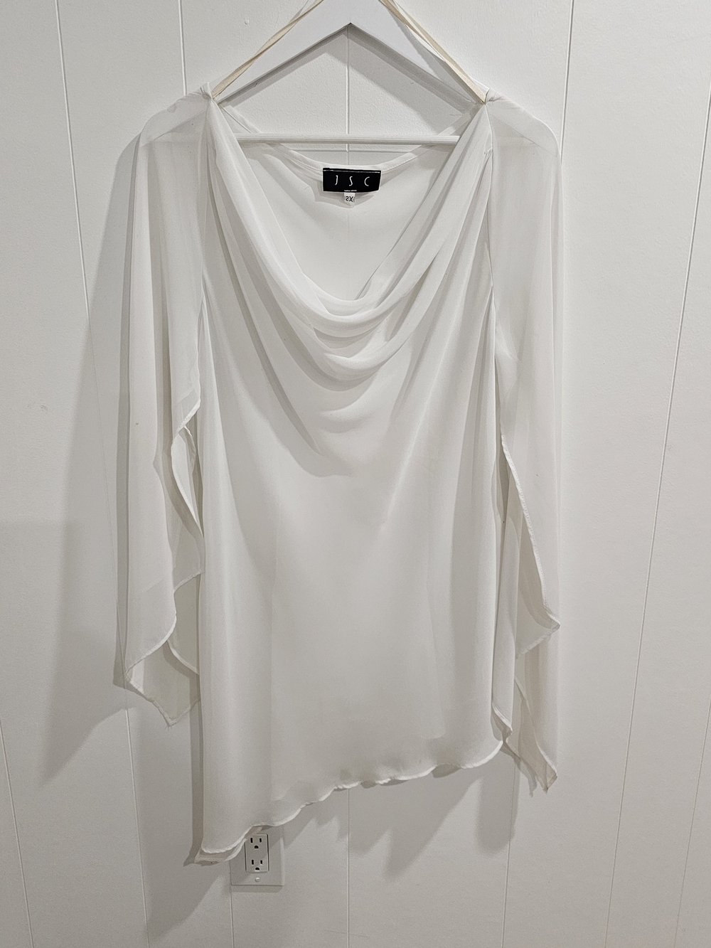 Beach CoverUp Sheer Lingerie Top 2X Cowl Neck Bell Sleeve Resort Vacation